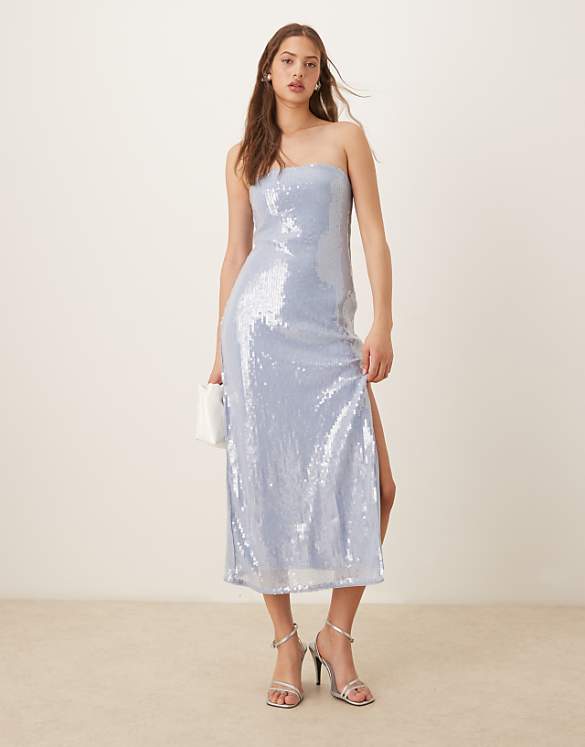asos Abercrombie & Fitch strapless sequin slip midi dress in blue