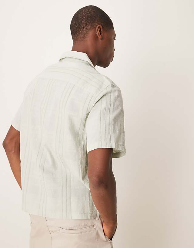 Asos Abercrombie & Fitch Textured Linen Collar Detail Short Sleeve Shirt In Green