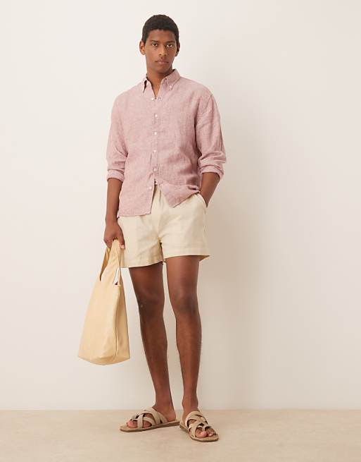 Asos Abercrombie & Fitch Textured Linen Shirt In Pink