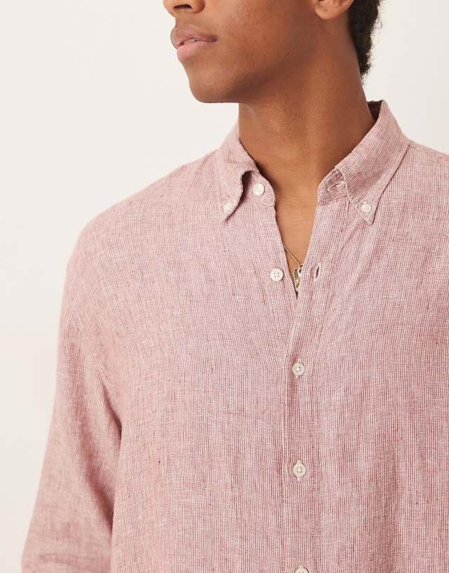 Asos Abercrombie & Fitch Textured Linen Shirt In Pink