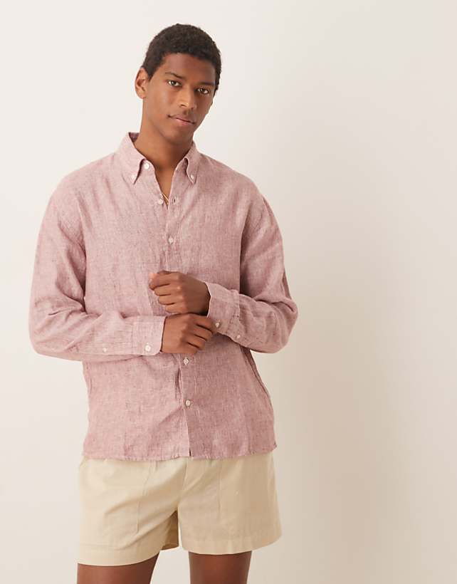 asos Abercrombie & Fitch textured linen shirt in pink