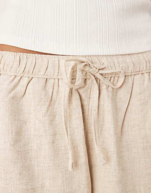 Asos Abercrombie & Fitch Tie Waist Linen Shorts In Oatmeal