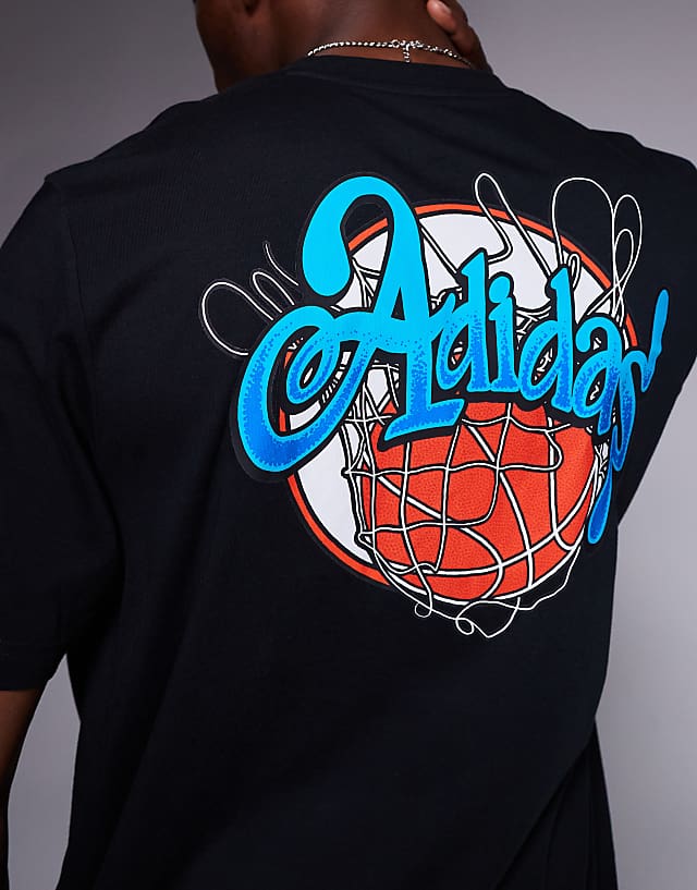 Asos Adidas Basketball T-shirt With Back Print In Washed Black