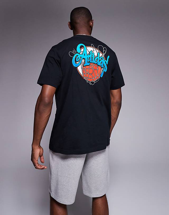 asos adidas Basketball t-shirt with back print in washed black