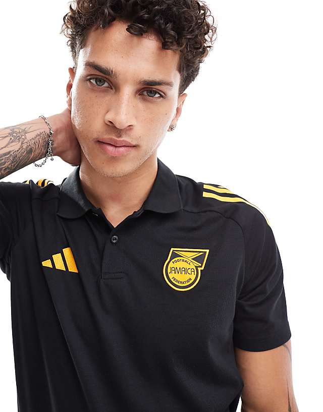 Asos Adidas Football Jamaica 24/25 Polo Shirt In Black & Gold