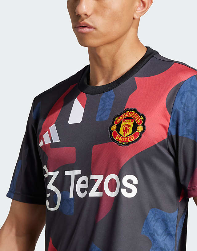 Asos Adidas Football Manchester United 24/25 Pre-match Jersey In Black / Mufc Red / Off White