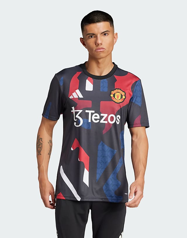 asos adidas Football Manchester united 24/25 pre-match jersey in black / mufc red / off white