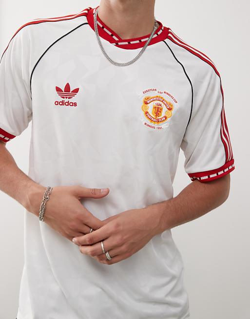Asos Adidas Football Manchester United Anniversary 91 T-shirt In White And Red