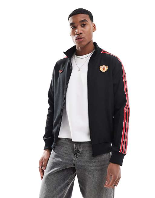 asos adidas Football Manchester United Icons track top in black and red