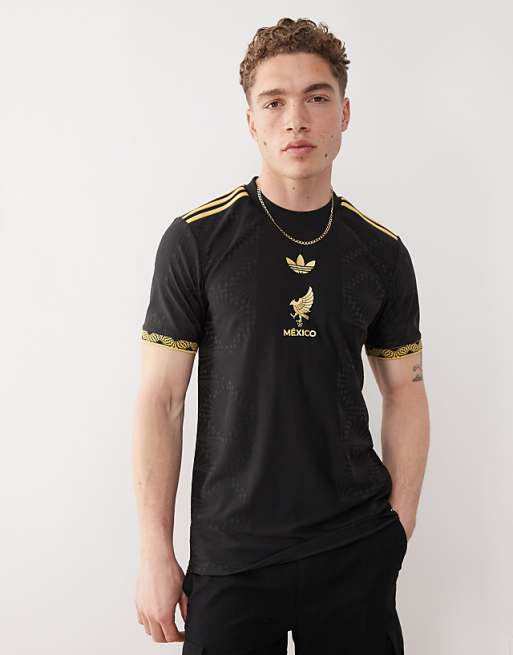 asos adidas Football Mexico Anniversary jersey in black and gold