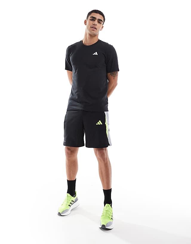 Asos Adidas Football Tech Shorts In Black Grey And Yellow