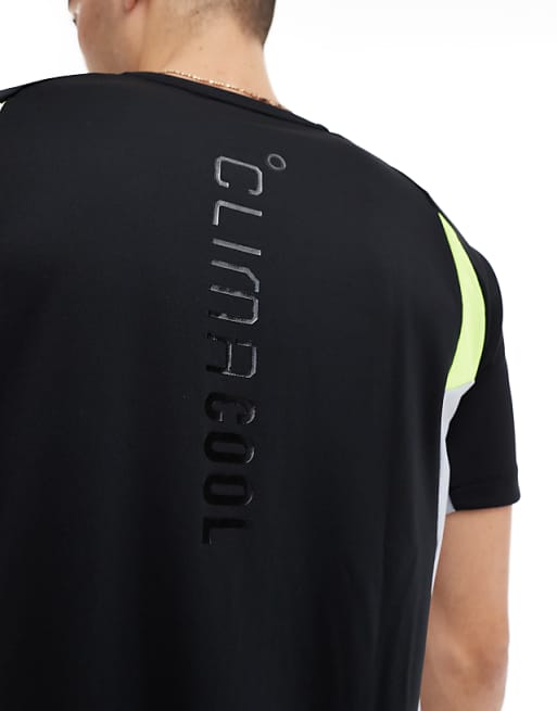 Asos Adidas Football Tech T-shirt In Black Grey And Yellow