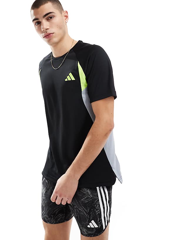 asos adidas Football tech t-shirt in black grey and yellow
