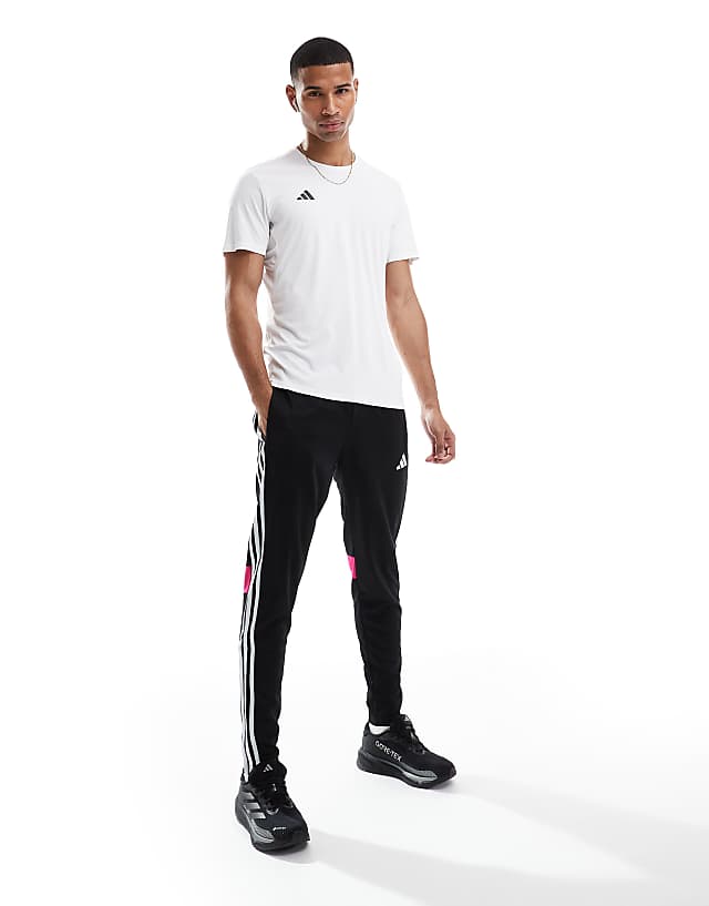asos adidas Football Tiro essentials 3 stripe joggers in black