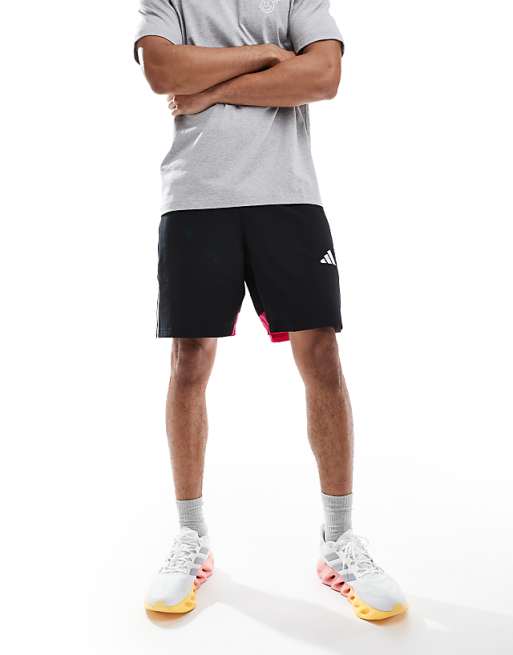 asos adidas Football Tiro essentials shorts in black and pink