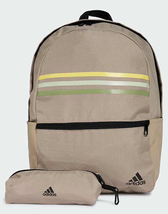 asos adidas Performance classic horizontal 3-stripes backpack in green