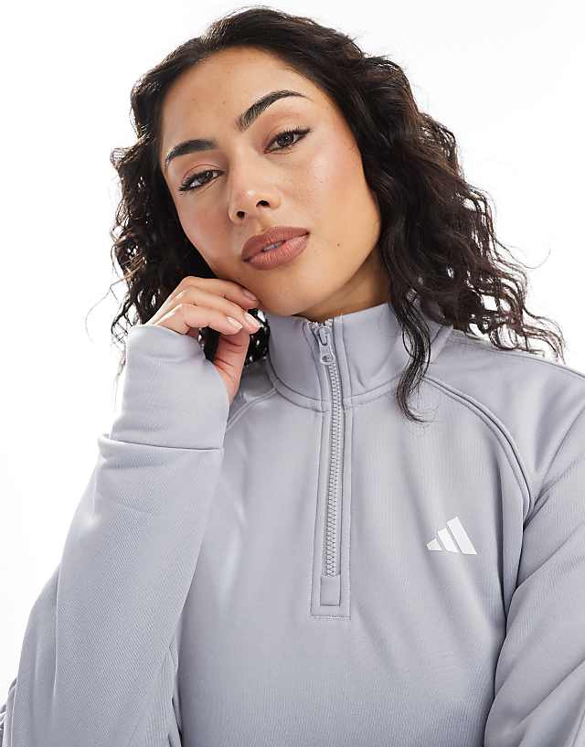 Asos Adidas Performance Game And Go Fleece Lined 1/4 Zip Top In Grey