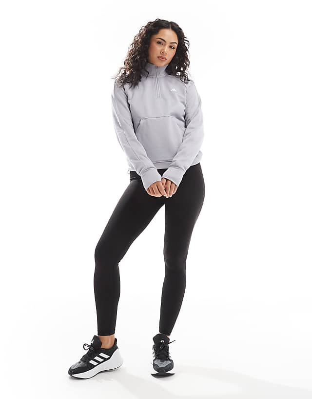 Asos Adidas Performance Game And Go Fleece Lined 1/4 Zip Top In Grey