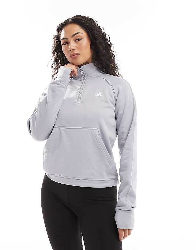 asos adidas Performance Game and Go fleece lined 1/4 zip top in grey