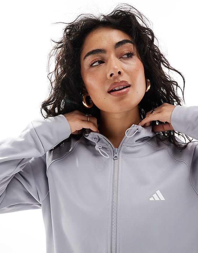Asos Adidas Performance Game And Go Fleece Lined Hoodie In Grey