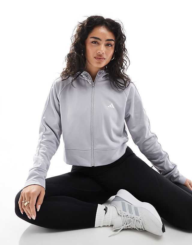 asos adidas Performance Game and Go fleece lined hoodie in grey