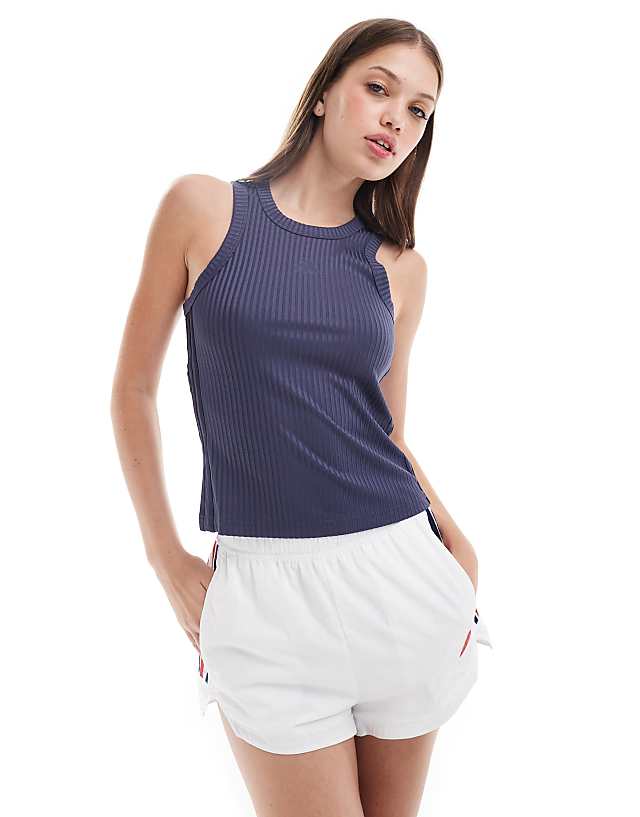 asos adidas Performance ribbed tonal 3-stripes tank top in blue
