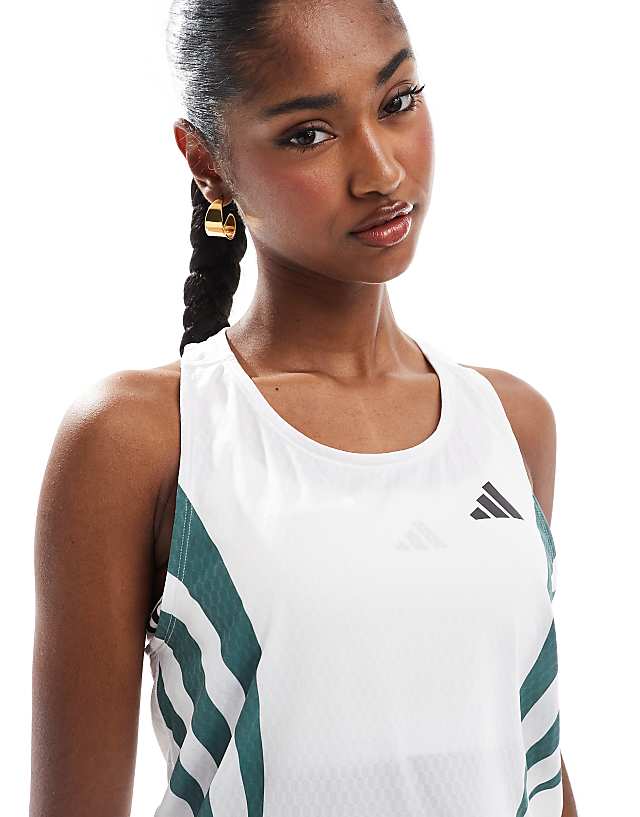 Asos Adidas Running Adizero Archive Running Singlet In White And Teal