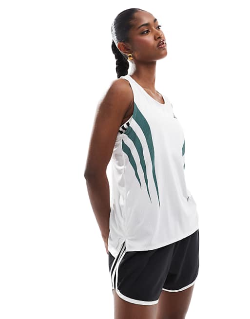 asos adidas Running Adizero archive running singlet in white and teal