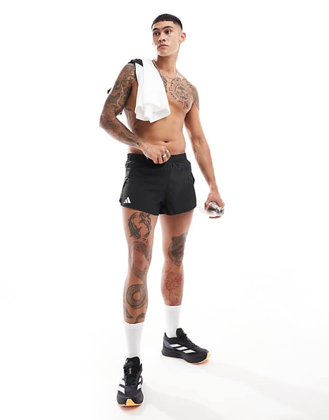 asos adidas Running Adizero Essentials shorts in black