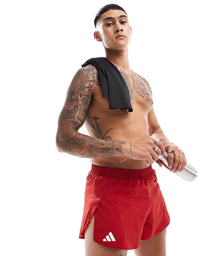 asos adidas Running Adizero Essentials shorts in red