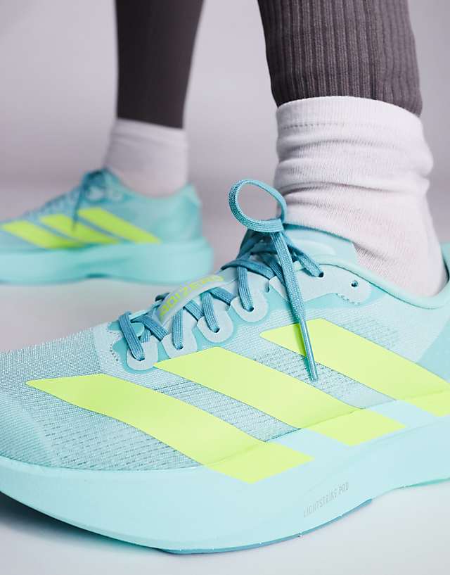 Asos Adidas Running Adizero EVO SL Trainers In Aqua Blue And Yellow