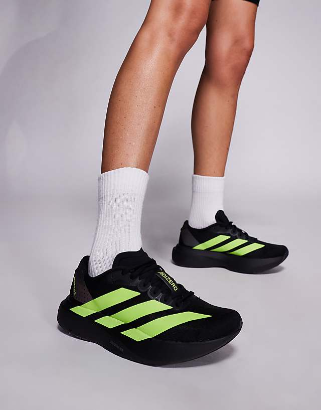 asos adidas Running Adizero EVO SL trainers in black and neon yellow
