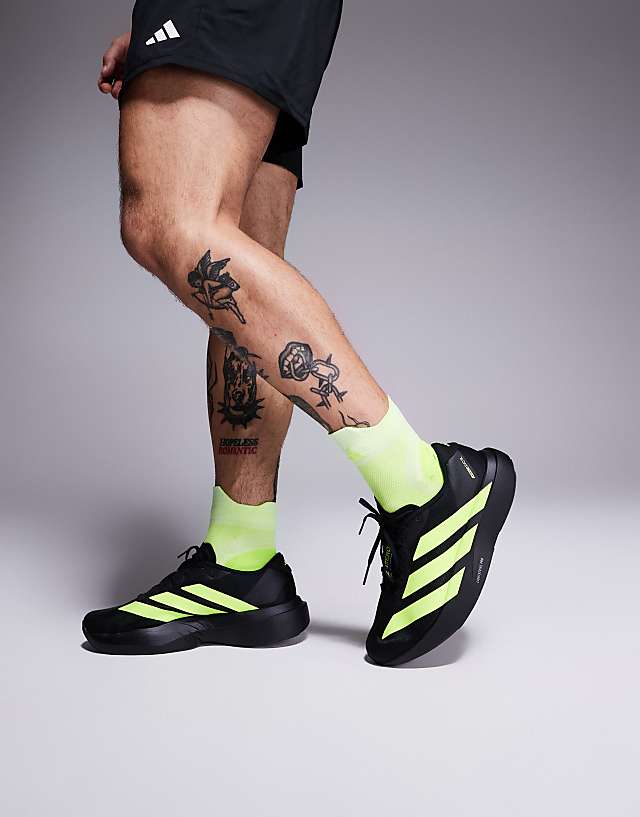asos adidas Running Adizero EVO SL trainers in black and yellow