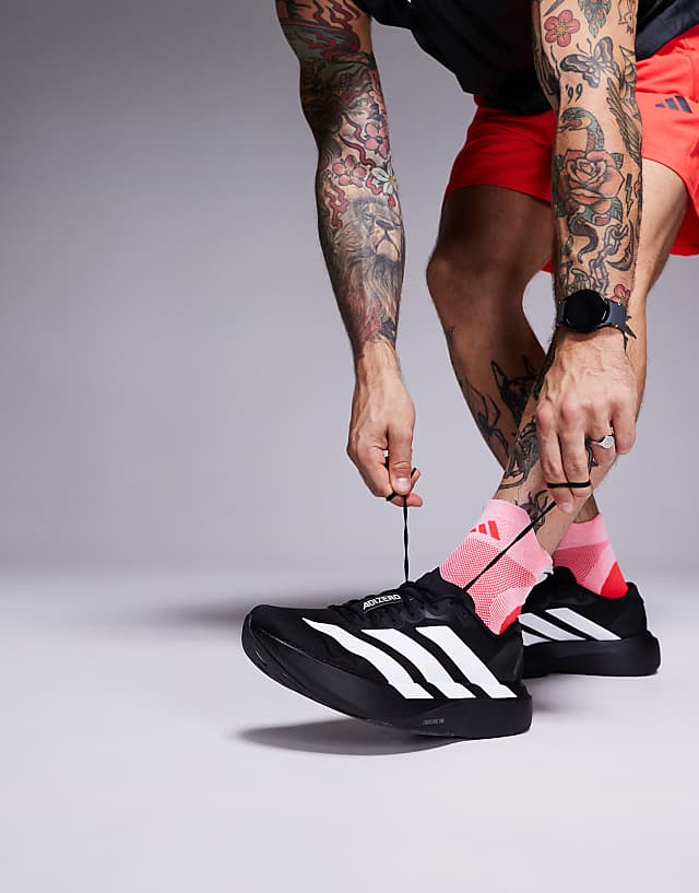 asos adidas Running Adizero Evo SL trainers in black and white