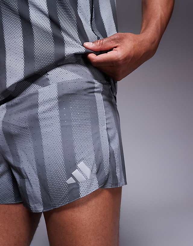 Asos Adidas Running Adizero Shorts With Print In Black And Grey