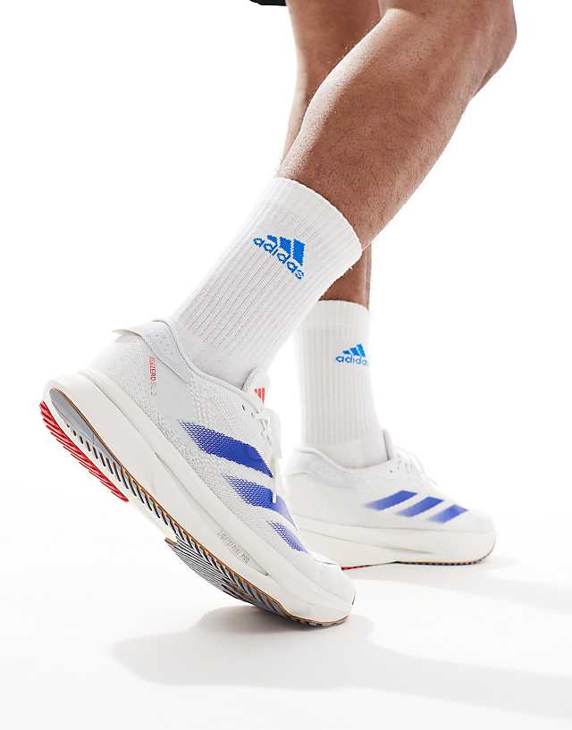 asos adidas Running Adizero SL2 trainers in white and blue
