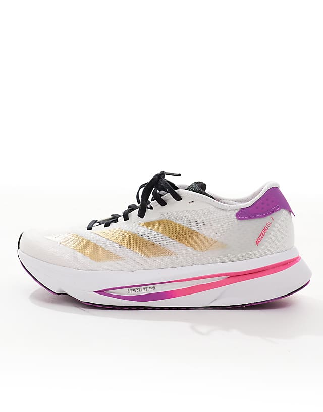 Asos Adidas Running Adizero SL2 Trainers In White Gold And Purple