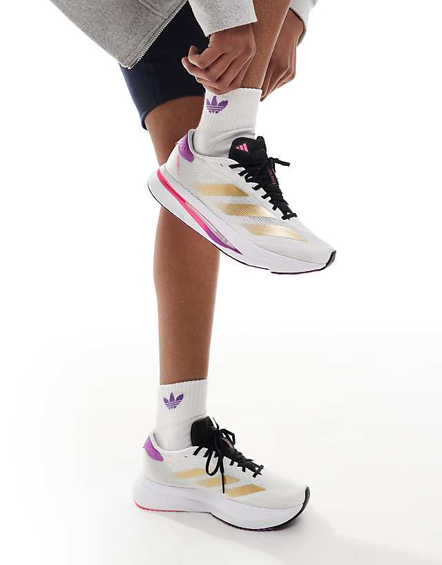 asos adidas Running Adizero SL2 trainers in white gold and purple