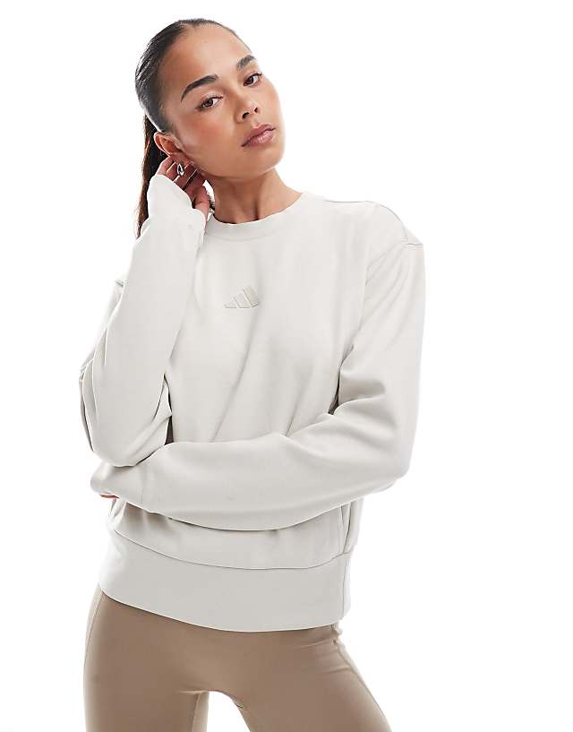 asos adidas Running Designed-for-training warm-up crewneck sweatshirt in beige