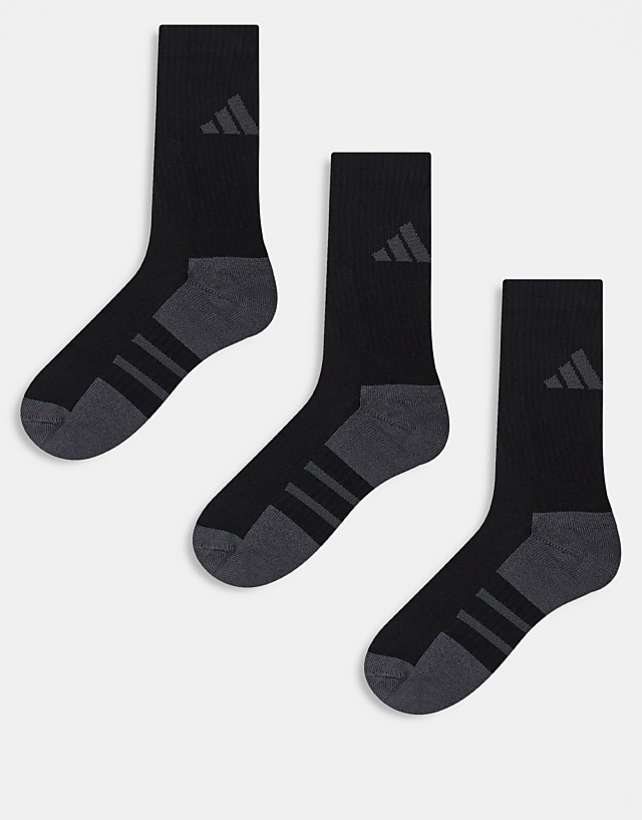 asos adidas Running essentials crew socks in black and grey 3 pack