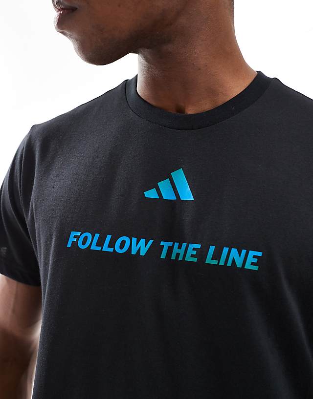 Asos Adidas Running Follow The Line T-shirt In Black And Blue