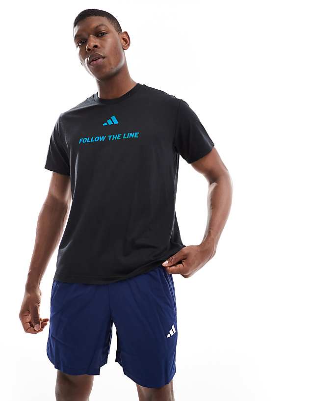 asos adidas Running Follow The Line t-shirt in black and blue