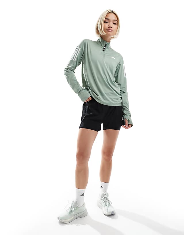 Asos Adidas Running Own The Run 1/4 Zip Top In Silver Green