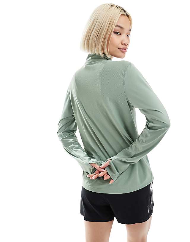 Asos Adidas Running Own The Run 1/4 Zip Top In Silver Green