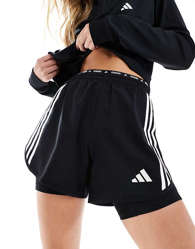 asos adidas Running Own The Run 2-in-1 shorts in black