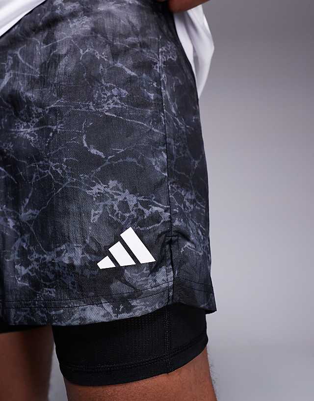 Asos Adidas Running Own The Run 2 In 1 Shorts With Black Grey Print