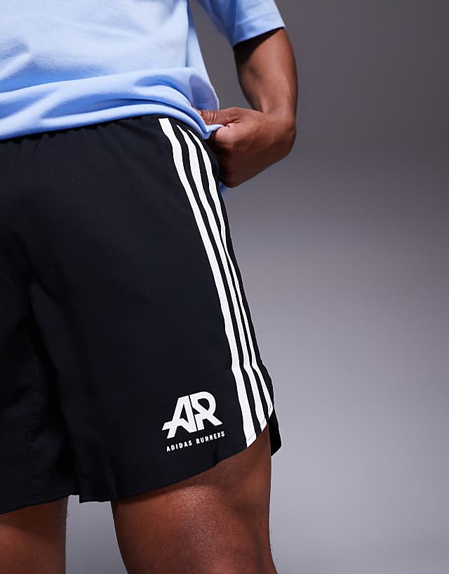 Asos Adidas Running Own The Run 3 Stripe Shorts In Black