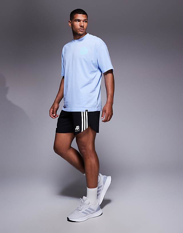 asos adidas Running Own The Run 3 stripe shorts in black