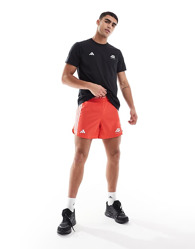 Asos Adidas Running Own The Run 3 Stripe Shorts In Red