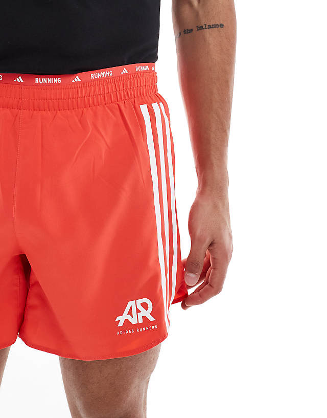 Asos Adidas Running Own The Run 3 Stripe Shorts In Red